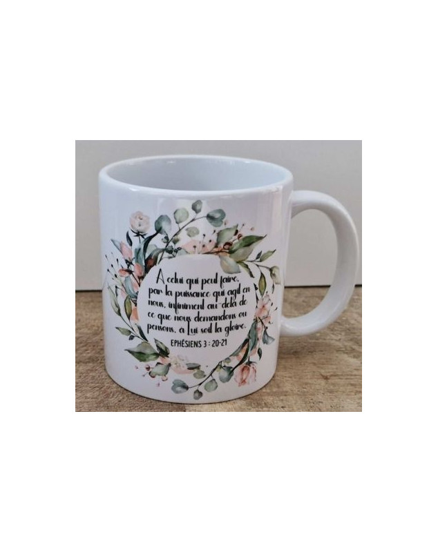 Mug brillant couronnes fleurs roses Ephésiens 3.20