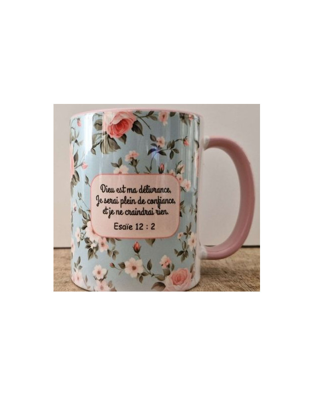 Mug bleu couronne de fleurs Esaïe 12.2
