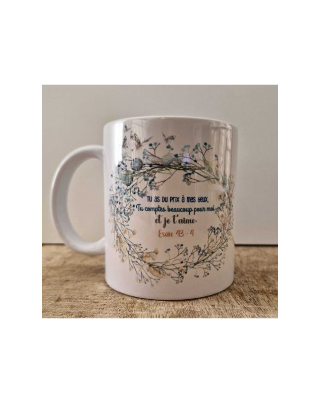 Mug brillant couronne de  fleurs et papillons