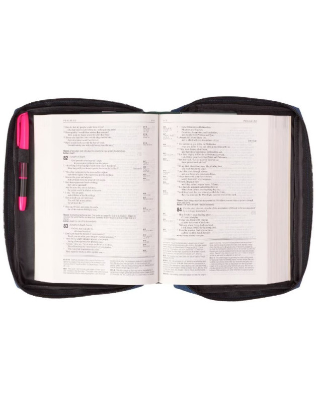 Pochette bible large bleu tissu