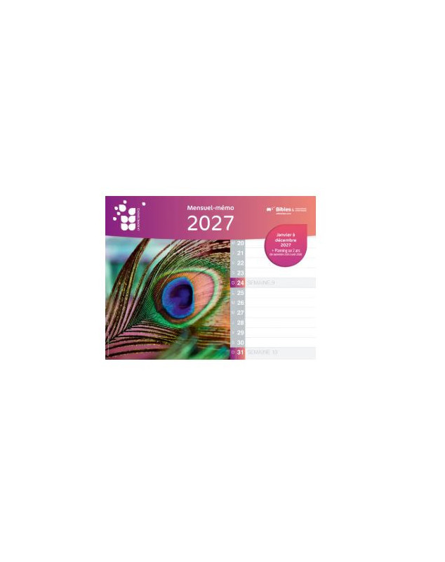Calendrier mensuel mémo de janvier à décembre 2027 - Librairie 7 ici